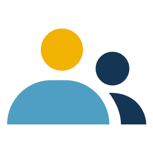 Icon showing two stylized figures: a larger figure with a yellow head and light blue body, overlapping a smaller figure with a dark blue head and body.